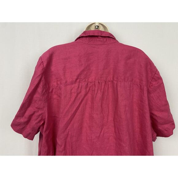J Jill Love Linen Shirt Dress Womens 3X Pink Short Sleeve Pockets Flowy Coastal - Picture 5 of 16